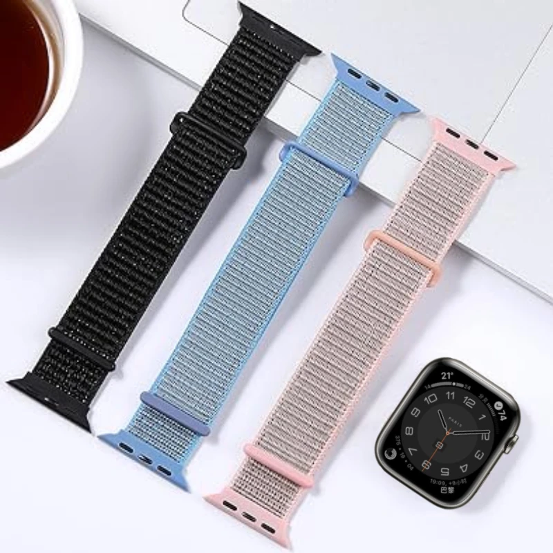 Correa de nailon para Apple Watch Ultra 2 1, pulsera de repuesto transpirable de 49mm para IWatch 9, 8, 7, 6, 5, 4, 3, SE, 45mm, 41mm, 44mm, 42mm, 40mm