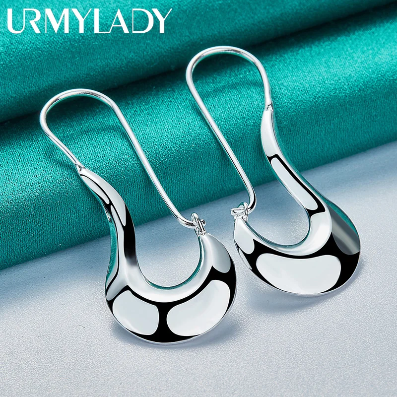 URMYLADY 925 Sterling Silver Hook Meniscus Earrings Ear Loops for Women Wedding Fashion Engagement Charm Jewelry