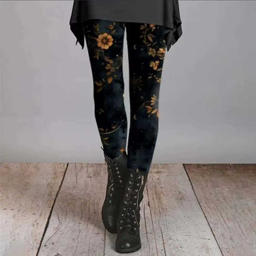 

Ladies slim national style slim printed bottom pants pants