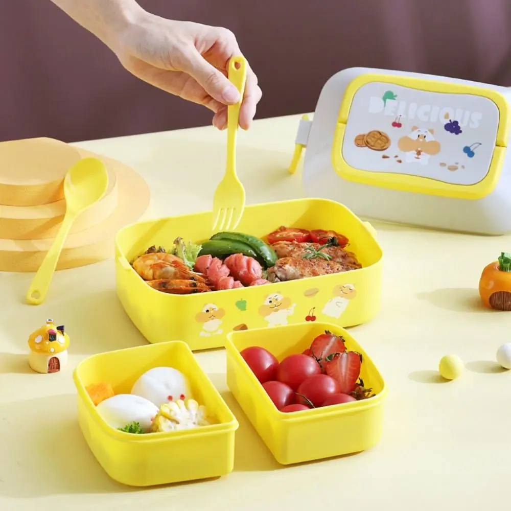 

Plastic Portable Lunch Box Double Layered Large Capacity Microwave Food Box Leak-Proof with Compartments Food Containers Office