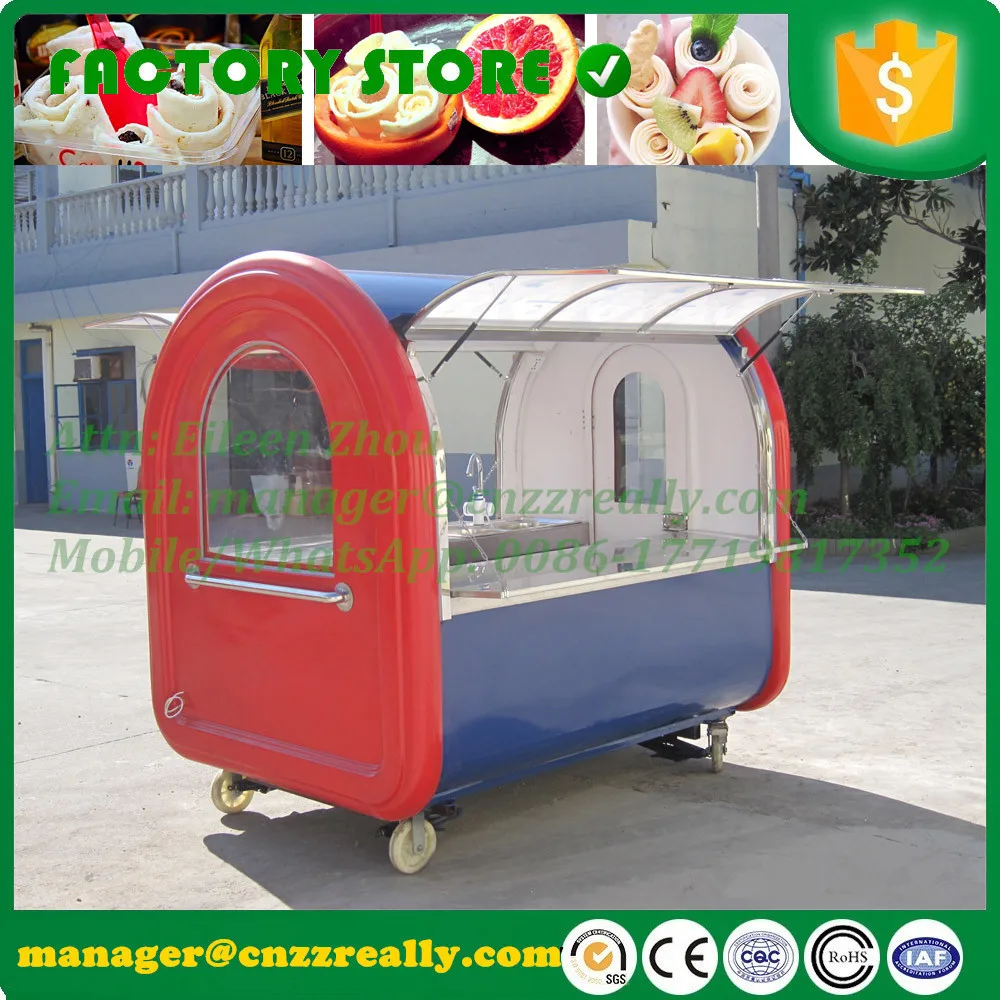 CFR envío por mar, carrito de quiosco de comida callejera de 2 colores y 2,2 m de longitud a la venta con máquina de aperitivos interior opcional