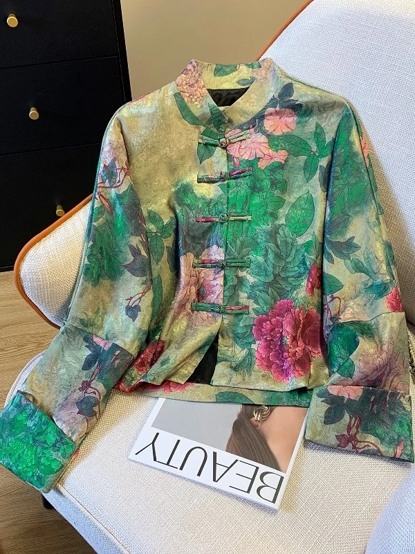 

Новый китайский Sle een с цветочной вышивкой или Jaet, женский винтажный костюм Тан на пуговицах, утягивающий открытый кардиган, длинный топ све