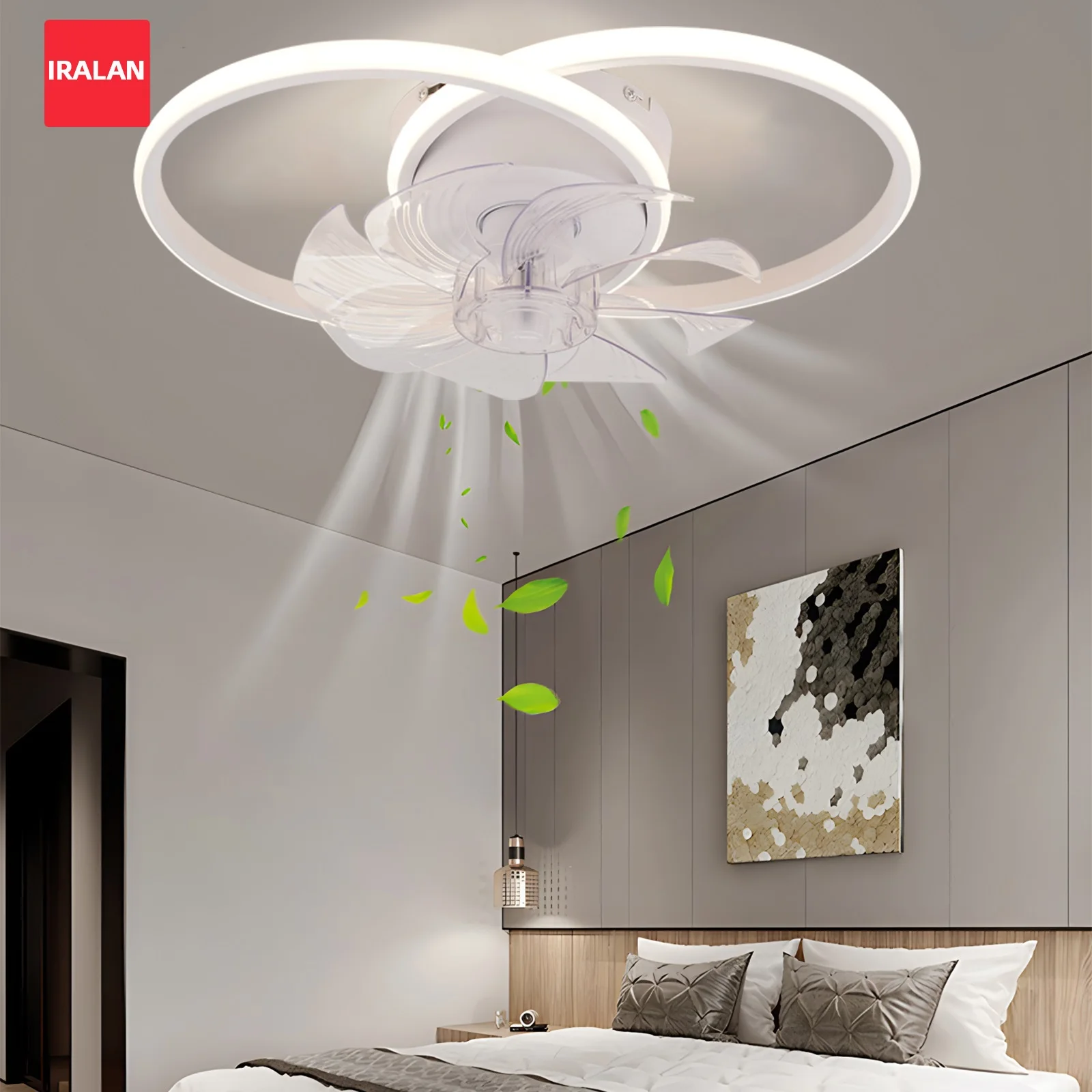 Household Fan LED Lamp Modern Smart Remote Control App Double Circle Combination Ceiling Fan with LED Lighting Household