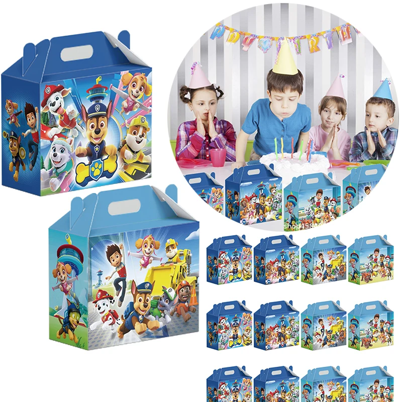 12pcs 발 순찰 종이 사탕 선물 상자 애니메이션 생일 파티 호의 간식 상자 소년 소녀 선물 포장 상자 생일 장식