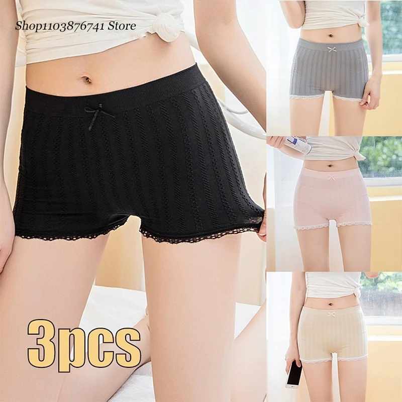 

3pcs Women Safety Pants Set Mid Waist Anti Exposure Safety Pants Comfortable Ribbed Cotton Boxer Briefs