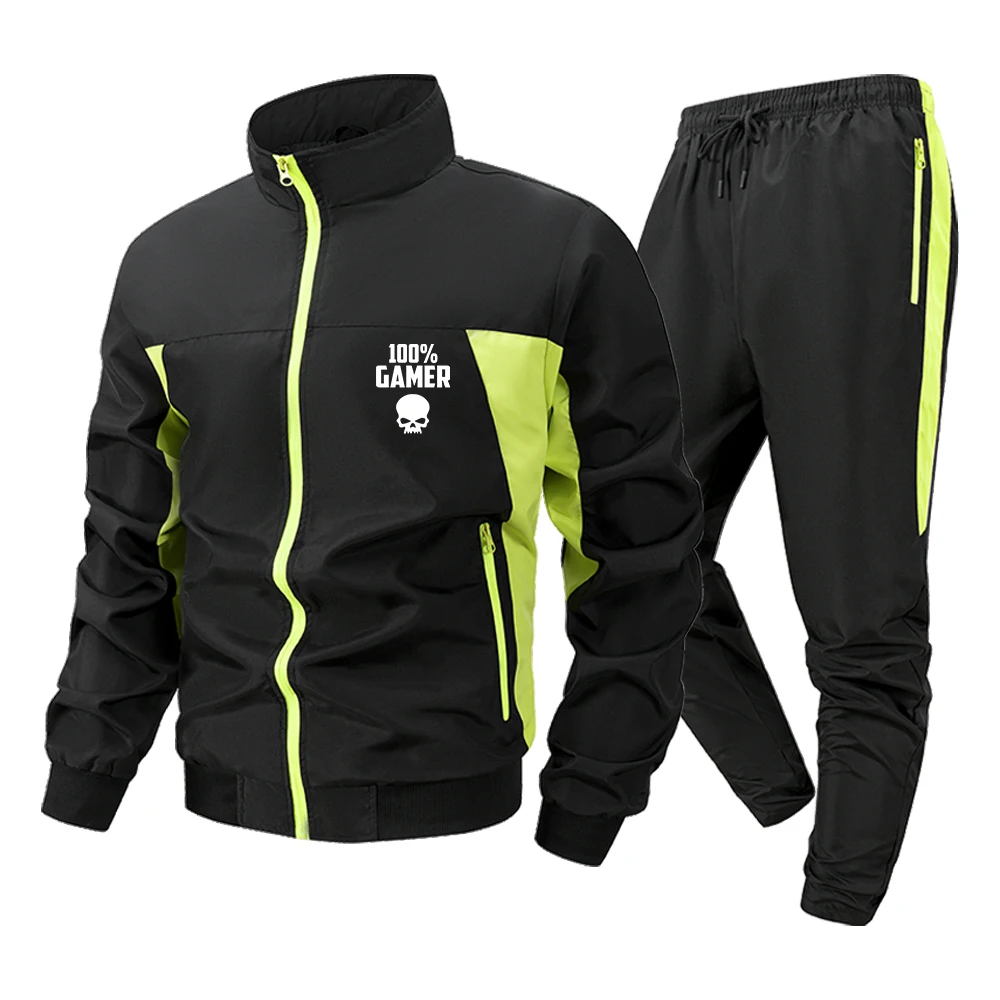 Men's 2 Piece Tracksuit Gamer Skull Print Stand Collar Windproof Full Zip Jacket and Pants Casual Jogging  Training Sports Set