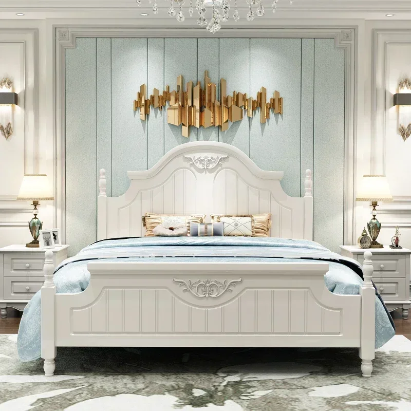 

European bed white, American solid wood bed, master bedroom double bed