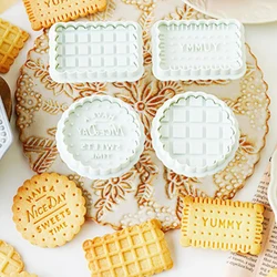 4Pcs 3D Cookie Stamps Biscuit Press Mold DIY Cake Pastry Handmade Checkered Cookies Dessert Mould Decorating Baking Accessories