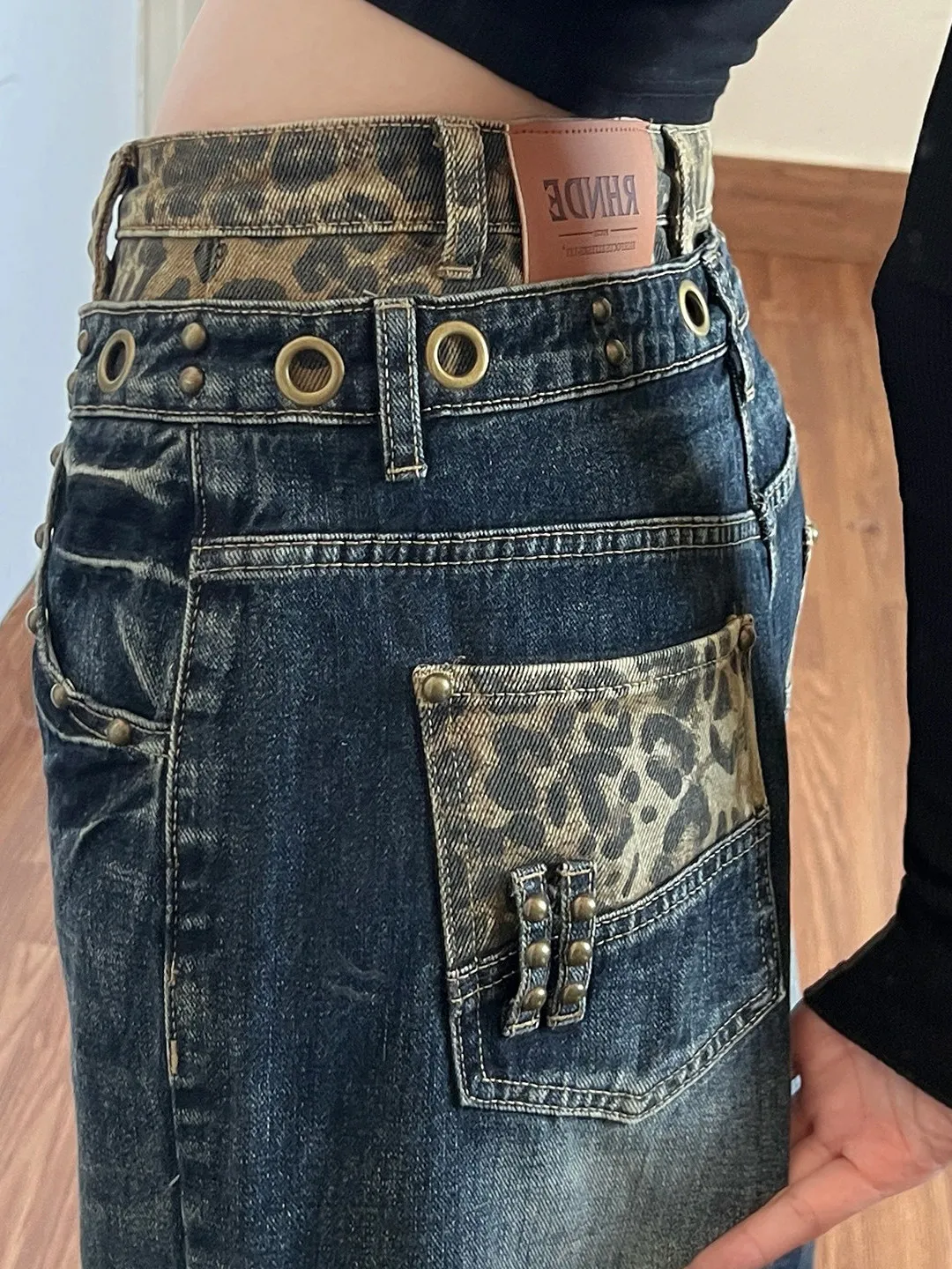 Calças Jeans Americanas Retrô com Estampa de Leopardo e Patchwork, Soltas, Casuais, de Perna Larga, Longas, para Homens e Mul...