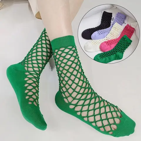 1pair Women Mesh Socks Individual Fashion Breathable Fishnet Mid-Calf Sock Thin Comfortable Casual Sox Elastic High Quality