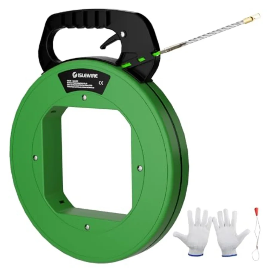 

125 ft Electrical Fish Tape Wire Puller, 3/16-Inch PET Non-Conductive Cable Puller Tool with Steel Leader and Ergonomic Handle