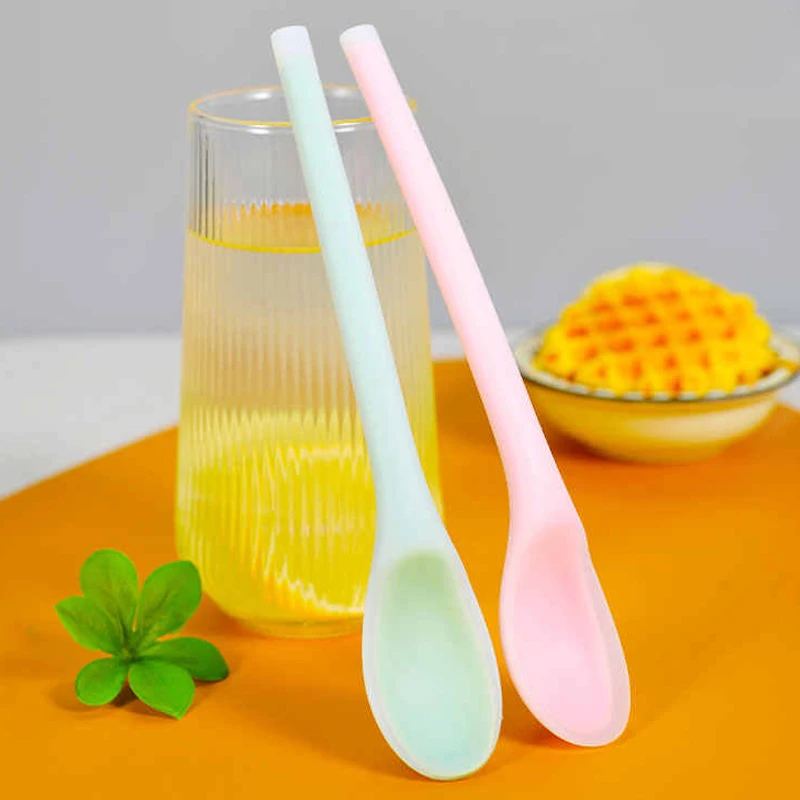 Silicone Spoon Small Spoon With Long Handle Heat Resistant Easy To Clean Non-stick Rice Spoons Tableware Utensil Kitchen Tool