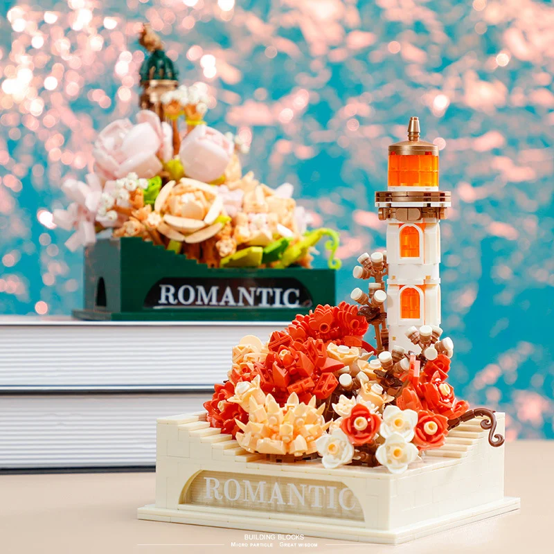 

Creative City Street View Mini Block Flower World Romantic Lighthouse Building Brick Educational Toys With Light For Gifts