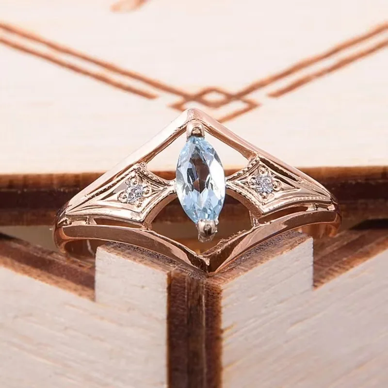 

Huajie Elegant Light Blue Cubic Zirconia Wedding Rings for Women Elegant Rose Gold Color New Exquisite Jewelry Trend