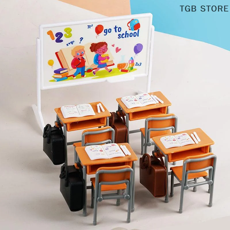 1:12 Aula Scrivania Lavagna Borsa per libri Mobili Casa delle bambole Simulazione in miniatura Modello di casa Decorazione Giocattolo Accessori per casa delle bambole