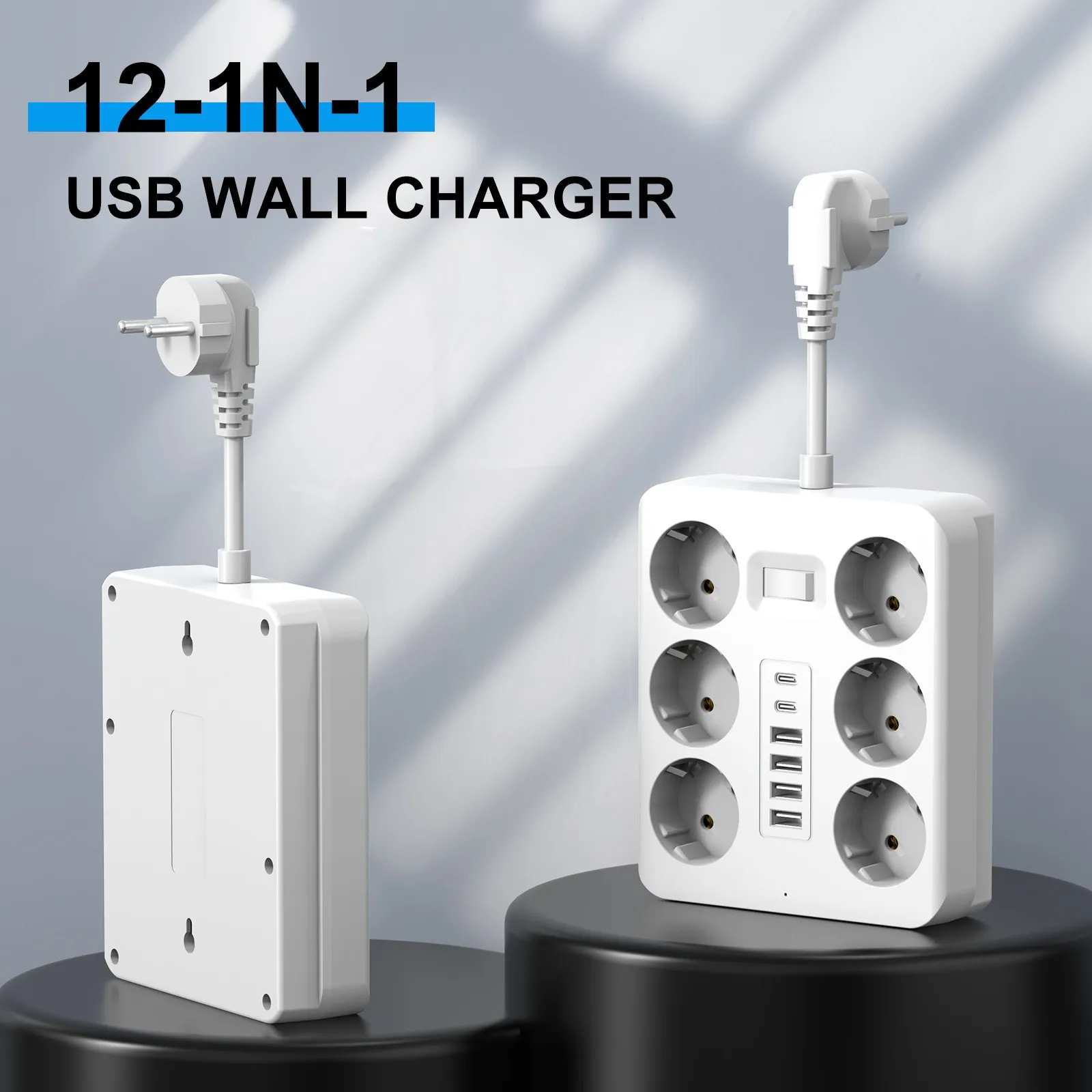 Steckdosen-Extender mit 6 AC-Steckdosen, 4 USB-Anschlüssen, 2 Typ C, EU-Stecker, Ladegerät, elektrischer Schalter für Steckdosenleisten zu Hause – Detail 6