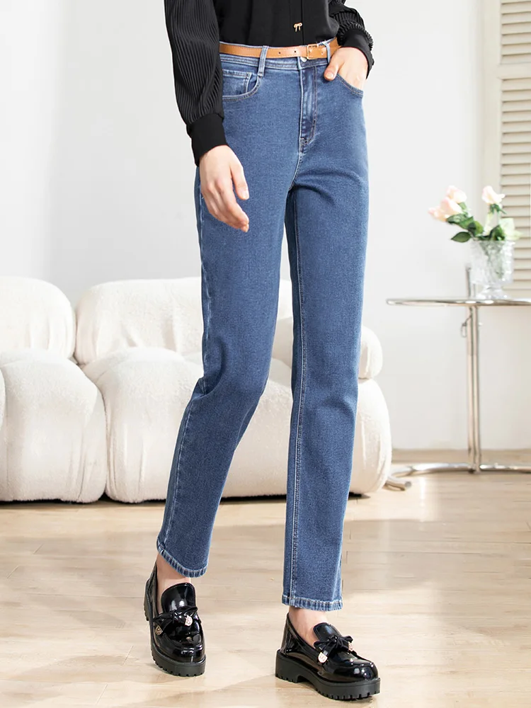 I BELIEVE YOU Slim Warm Jeans Women 2022 Autumn Winter Fleece Ankle-Length Denim Pants New Female Clothing Streetwear 2224164764