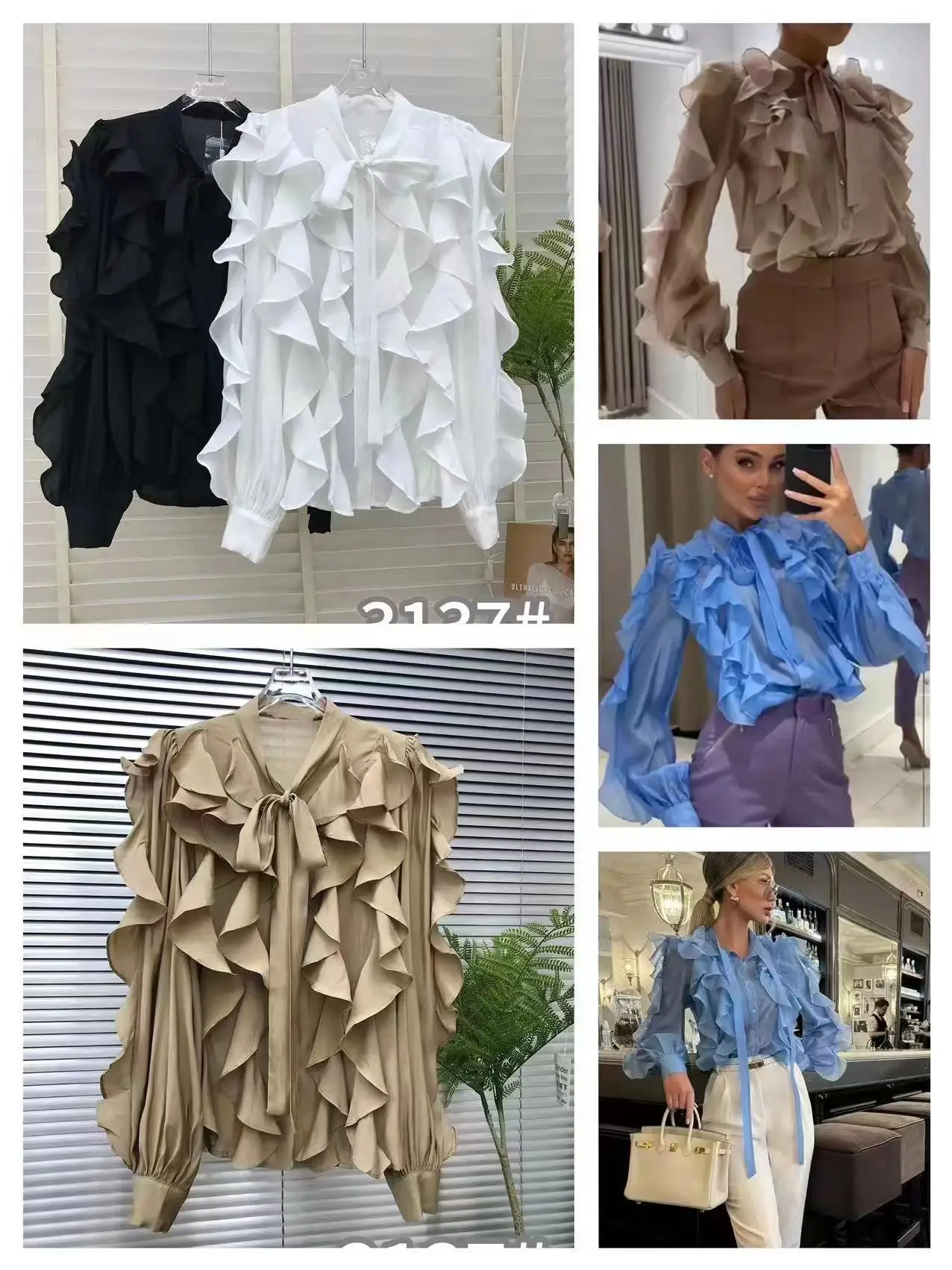 Ruffles Lace Up Blouses Shirts For Women 2024 Autumn New In Long Sleeve Shirts Office Lady Tops Camisas De Mujer