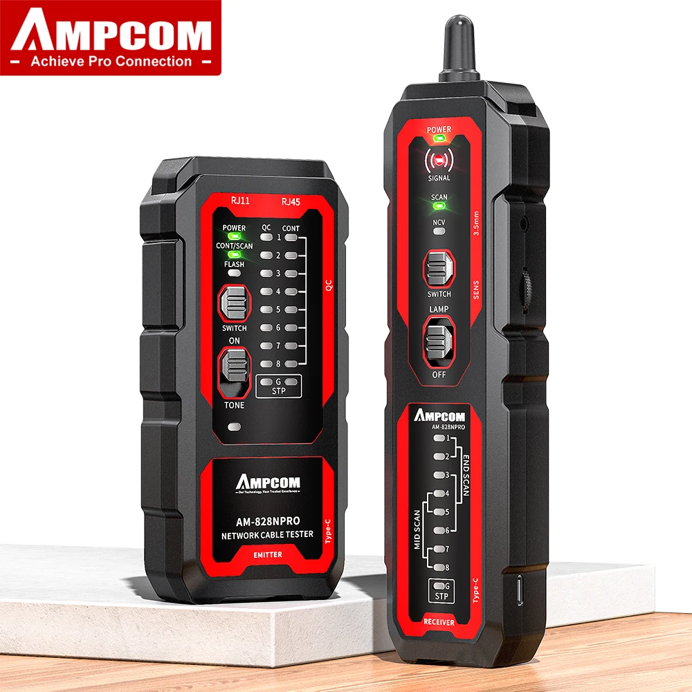 AMPCOM Network Cable Tester, USB Charging, Test on PoE, NCV, Ethernet Port Flashing, Crimping Checking,LAN Cable Tracer Kits