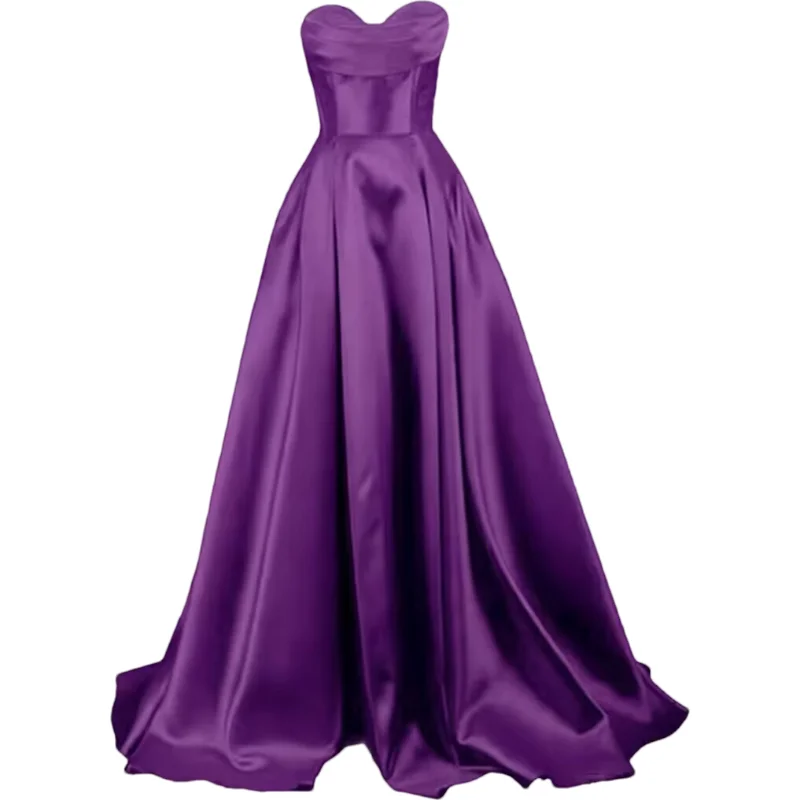 فساتين حفلة موسيقية من الساتان بدون حمالات على شكل قلب مخصصة للنساء طويلة على شكل حرف A مشد رسمي للحفلات المسائية مع جيوب #4