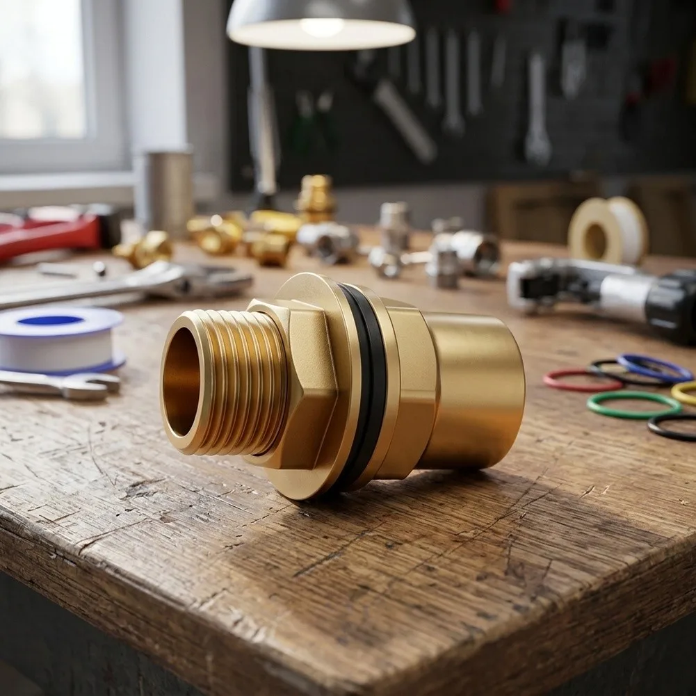 Brass 3/4 Inch Male to Female Straight Thread Fitting for Rainwater Collection Systems and Aquarium Plumbing Setups