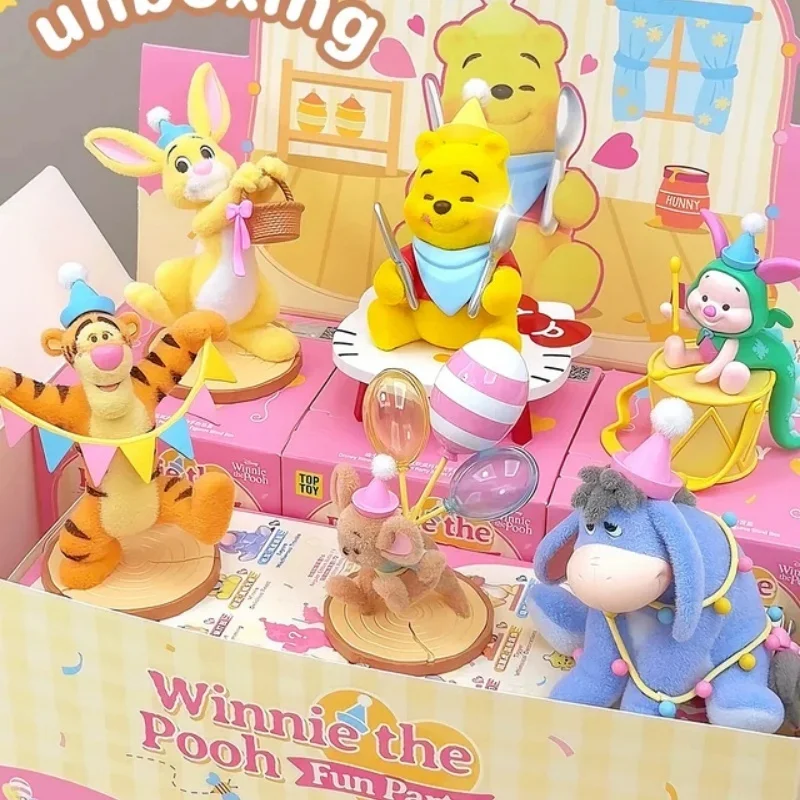 

New Genuine Disney Winnie The Pooh Carnival Party Blind Box Flocked Collectible Figure Desktop Decoration Gifts