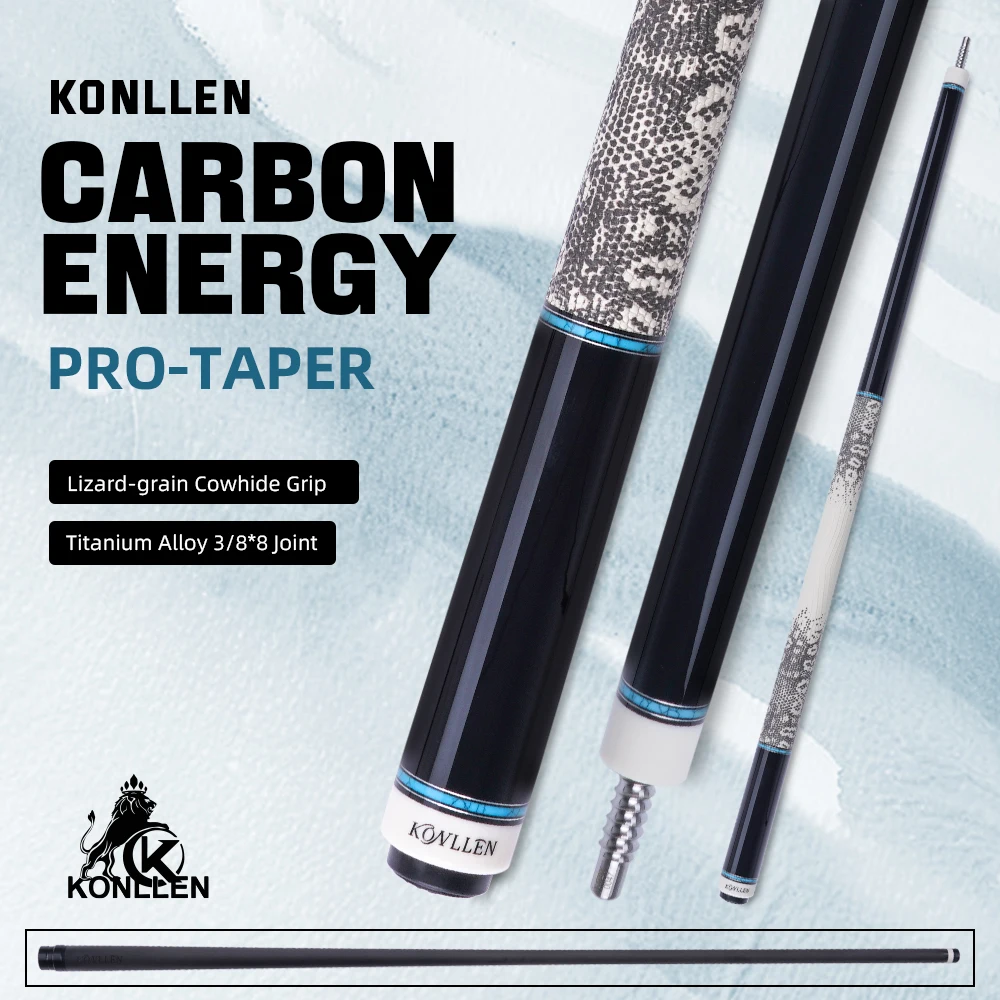 

KONLLEN Carbon Fiber Pool Cue Stick PRO Taper Shaft Super Low Deflection Billiard Pool Cue Ebony Hand-Made Inlay Billiard Cues