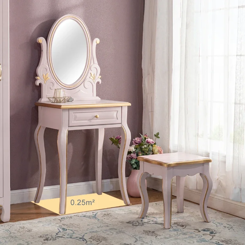 Pink dressing table, bedroom with mirror stool, dressing table, American master bedroom, bedside makeup table