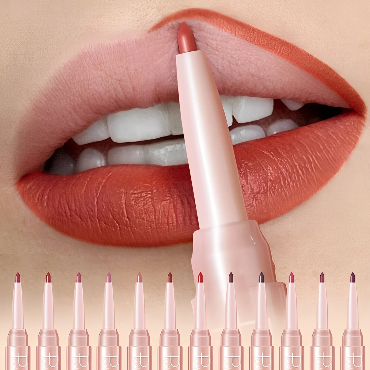 Delineador labial fosco de ponta dupla, à prova d'água de longa duração, não pegajoso, desenvolvimento de cor alta, textura suave para maquiagem labial, 1 peça