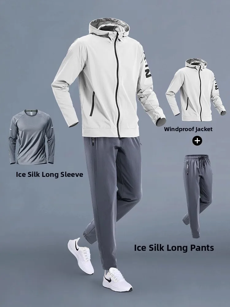 

Men's Outdoor Casual Fitn Suit Windproof Jaet Qui Dry Running Training Long Sve T-irt And Long Pants Set