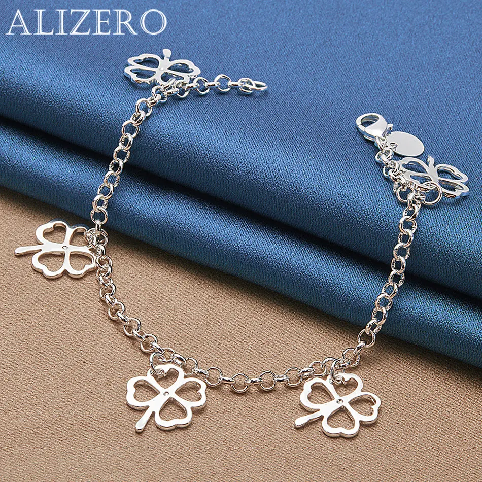 ALIZERO 925 Sterling Silver Lucky Grass Bracelet Chain For Women Wedding Engagement Party Fashion Charms Jewelry Best Gift