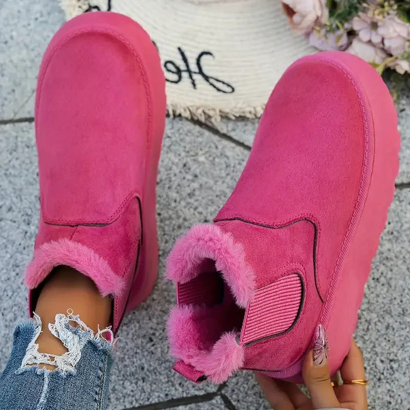 Winter Women Short Plush Warm Snow Boots Casual Fur Chelsea Ankle Boots Flats Platform Ladies Shoes Trend Luxury Designer Shoes