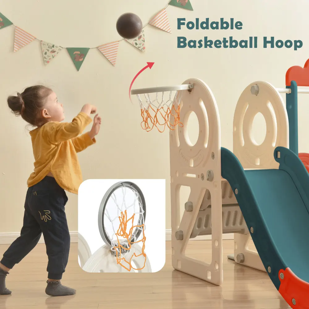 Kids Slide with Bus Play Structure Freestanding Bus Toy with Slide for Toddlers Bus Slide Set with Basketball Hoop