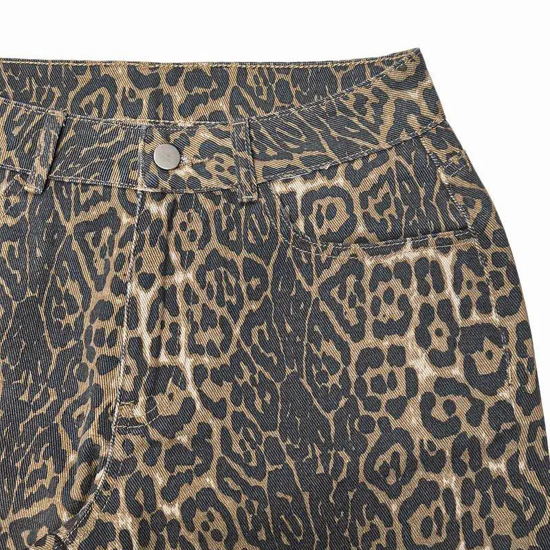 Jeans termici a vita alta in peluche con stampa leopardata per ragazze invernali Pantaloni in denim caldi da neve in pile da donna Pantaloni larghi larghi a gamba larga retrò da donna