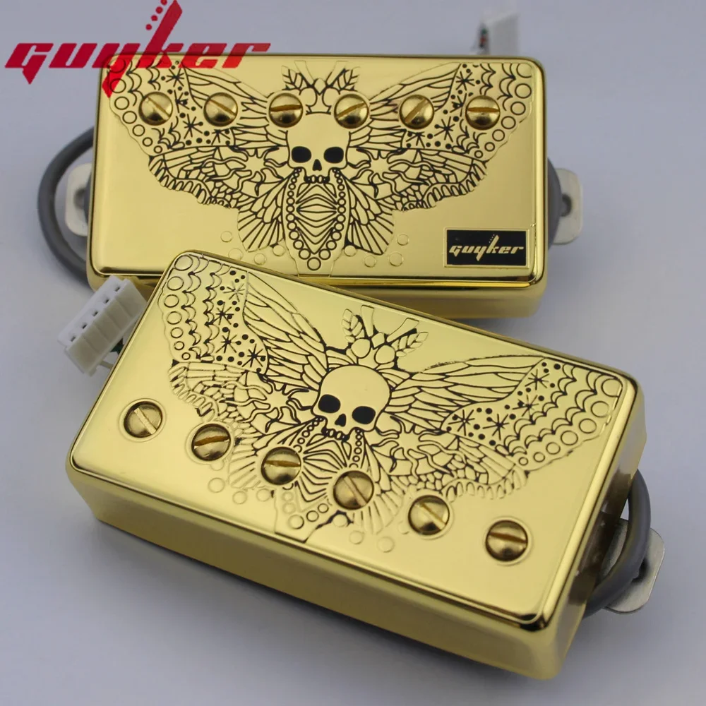 1 Set GUYKER Alnico Humbucker Pickup LP Guitar Gold Surface Gear Pattern/Eagle/Wings Chart Guitar Pickup