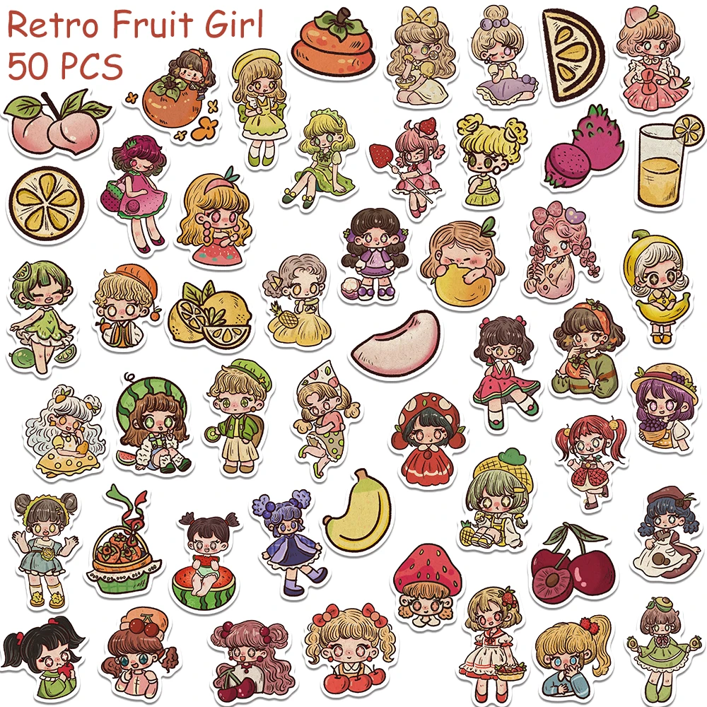 Autocollants de fruits rétro pour filles, décalcomanies pour téléphone, scrapbooking, valise, réfrigérateur, bricolage, esthétique, cadeaux créatifs pour enfants, 50 pièces