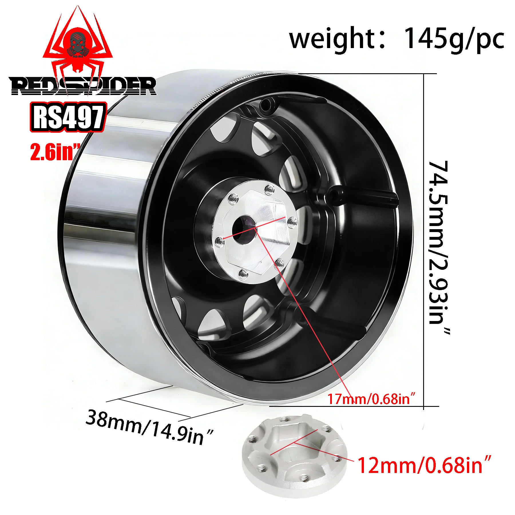 4pcs RED SPIDER  2.2 inch Metal Alloy Beadlock Wheel Rims Hubs for 1/10 1/8 RC Crawler Car AXIAL SCX10 90048  TRX4 Upgrade Parts