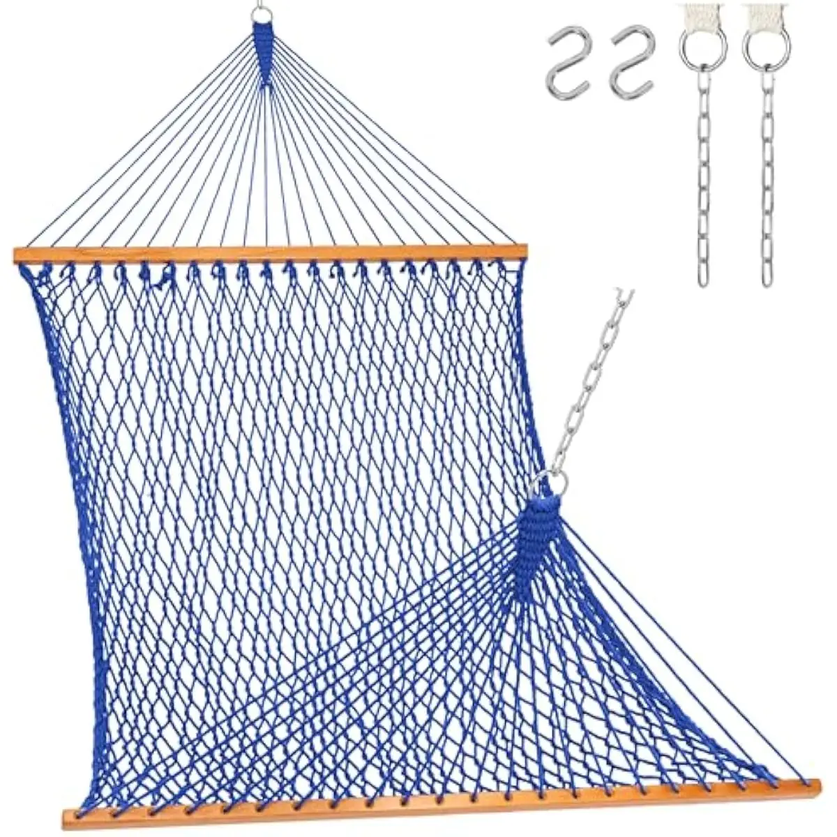 Two-Person Cotton Rope Hammock with Extra-Thick Woven Strands, 11.6 ft Loop-to-Loop Length Expanding to 12 ft after Use, 78.7 X