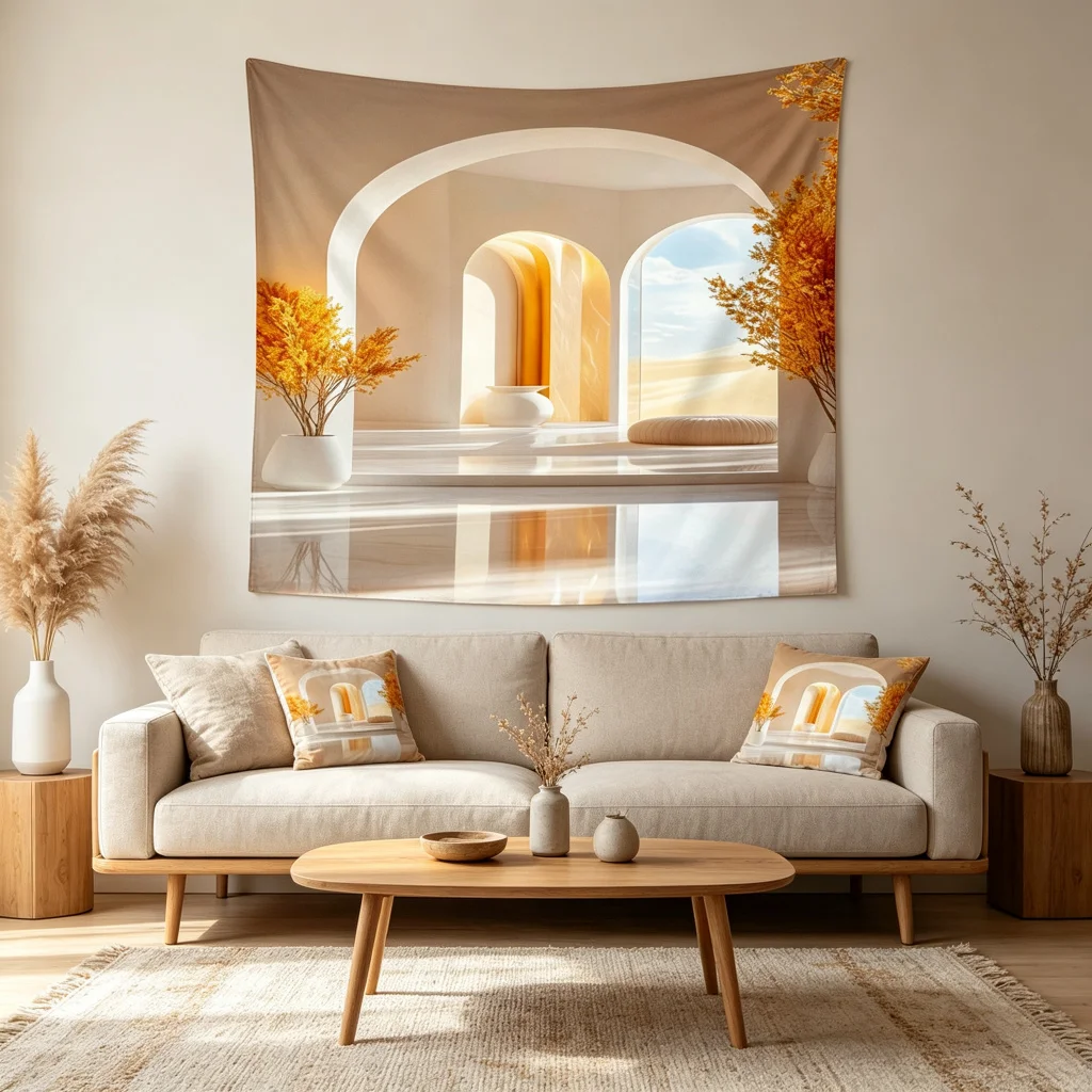 1PC Arch Yellow Flower Art Print Backdrop Banner, Bedroom Living Room Photo Background, Polyester, Home Decor, Wall Art