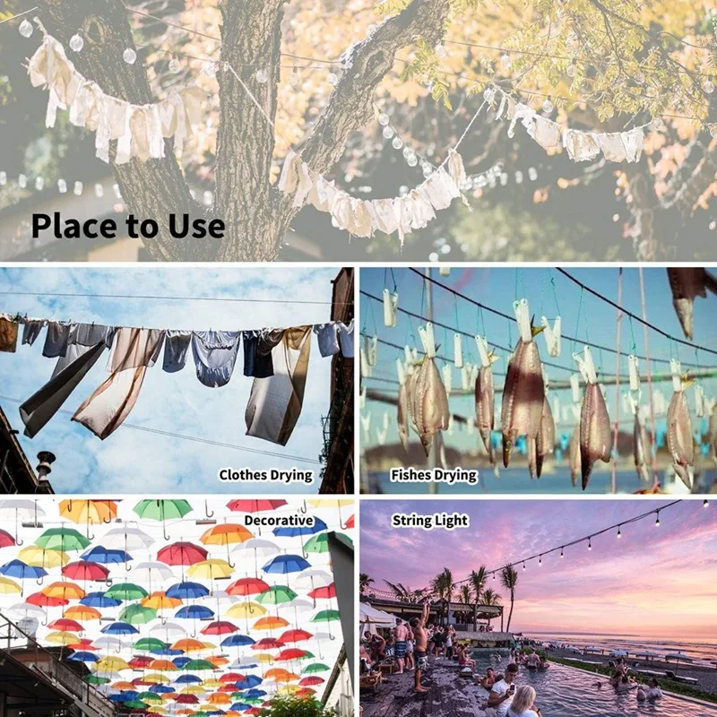 Outdoor String Light Hanging Kit, 200 Ft. Stainless Steel (304) Hanging Rope Cable, Black Vinyl Coating, Swivel Buckle