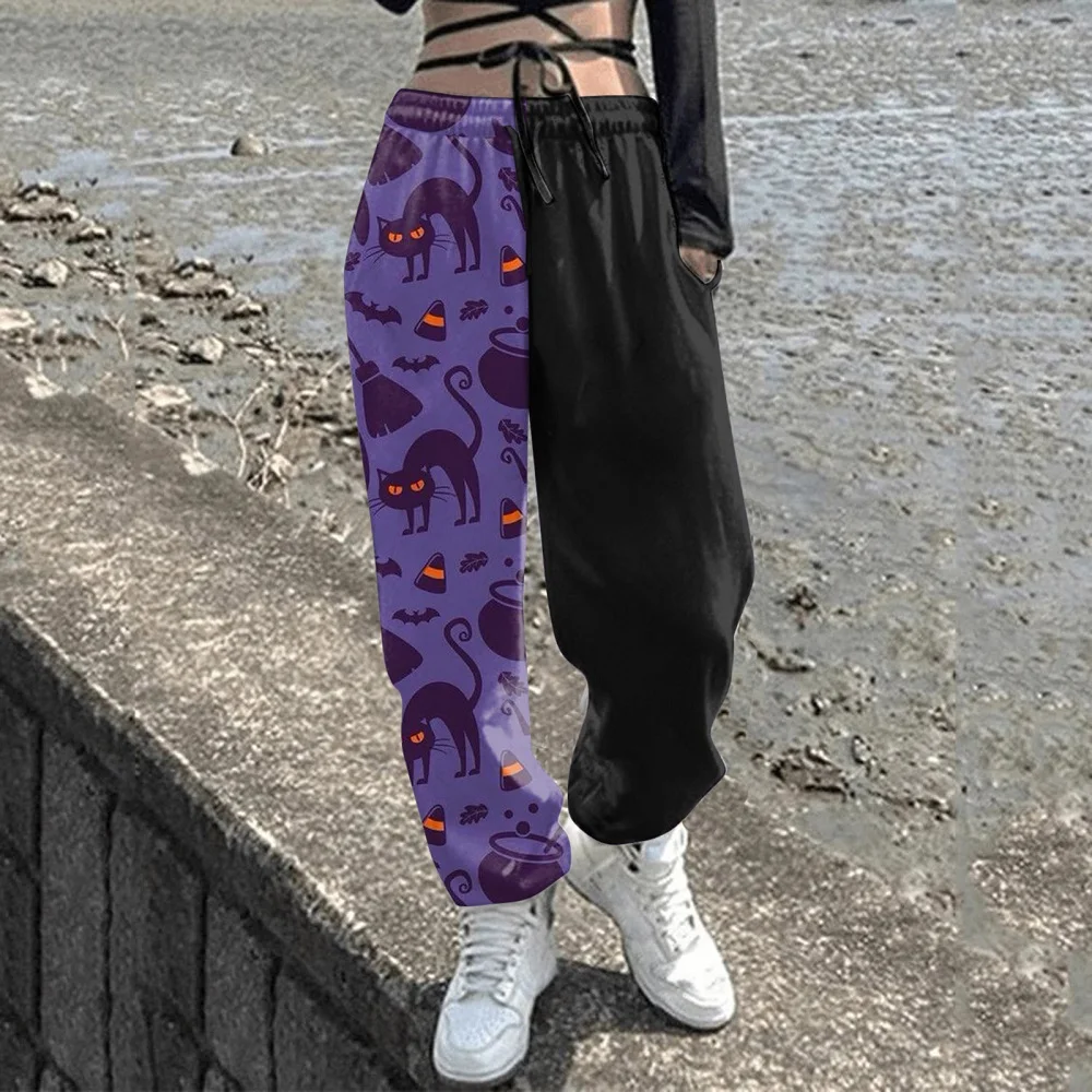 

Halloween Theme Loose Women's Sweatpants Casual Long Pants Customizable 3D Printing Polyester Fiber Floor-Length Trousers