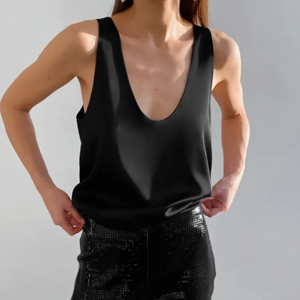 Light Luxury Comfortable Women U-neck Vest Top 2025 Spring and Summer Girls Breathable Soft Satin Lining Sleeveless Inside Top image 2