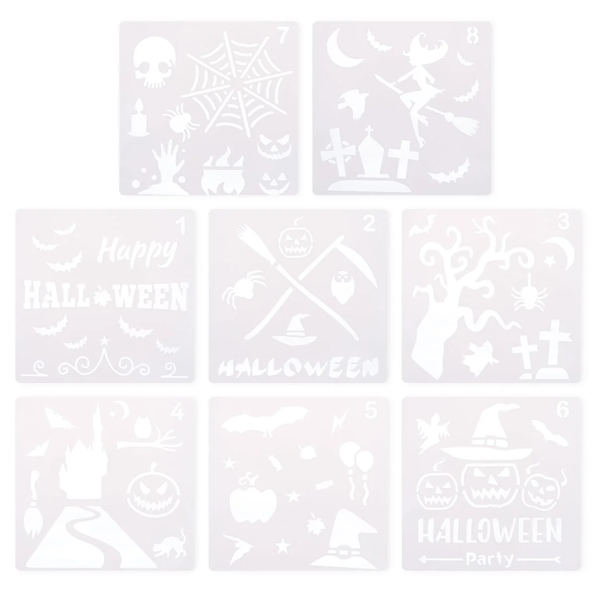 8 Pcs Halloween Drawing Template Painting Templates Hollow Witch Plastic DIY Mold Pumpkin Child