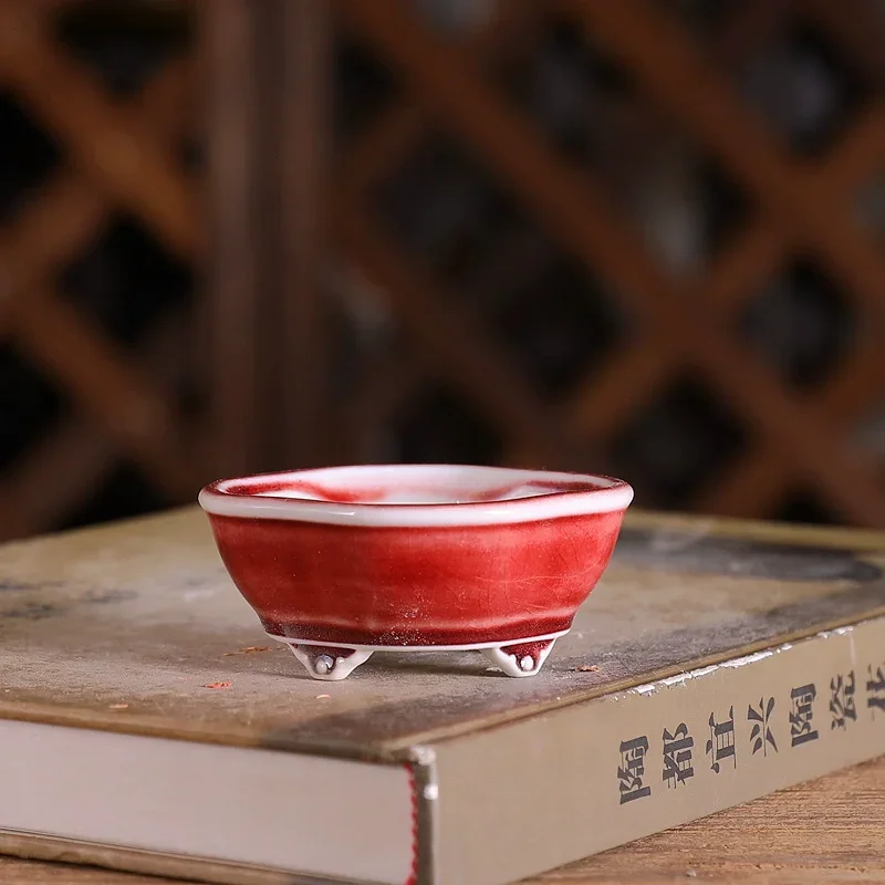 Colorful Glazed Round Ceramic Bonsai Pot,Small Flower Shape,Dormitory Table Room, Home Plant Small Vase, Garden Decoration