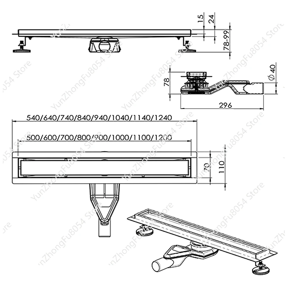 2 في 1 304 استنزاف دش من الفولاذ المقاوم للصدأ مع استنزاف أرضي طويل المطلي لإدراج بلاط الحمام #5