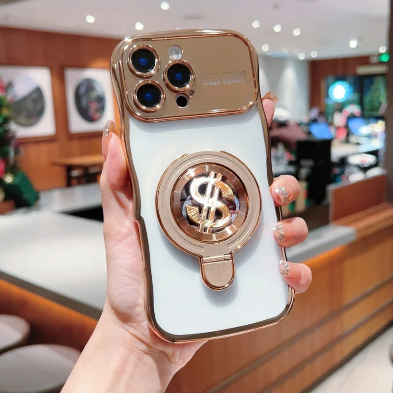 

Wave-shaped curly gold pattern. Wireless charging protection case for MagSafe magnetic ring stand. Suitable for iPhone 11, 12, 1