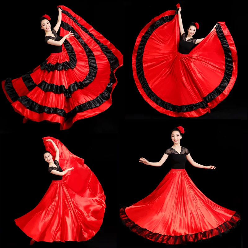 Women Spanish Dress 360/540/720 Big Swing Classic Gypsy Dance Flamenco Dress Dance Practice Stage Performance Dance Costume