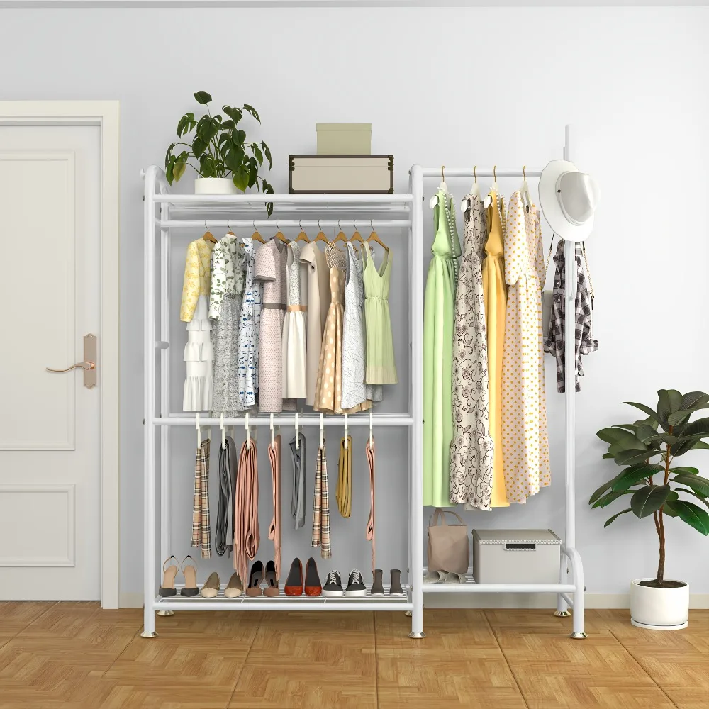 

Metal Clothes Hanger, Used for Hanging Clothes, Multifunctional Portable Clothes Hanger with Hanger, Shelf And Pants Rack