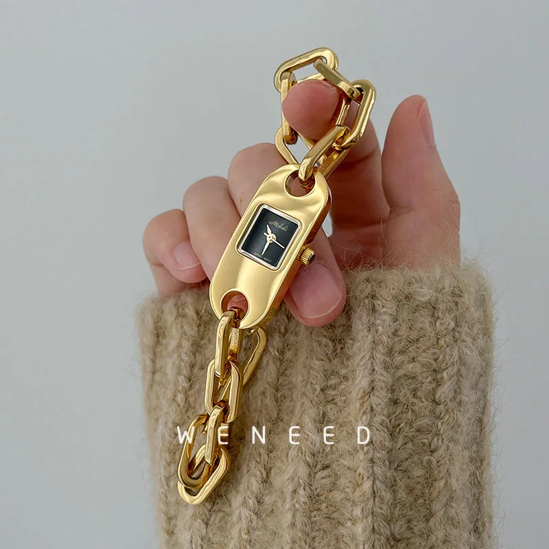 مجوهرات ريترو سوار ريترو سوار فولاذي تصميم جديد ساعة نسائية حركة كوارتز هدية صديقة فاخرة #6