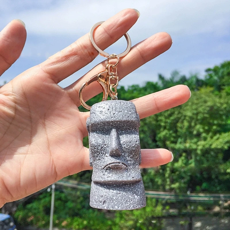 634C Key Jewelry Moai Figure Keyring Key Pendants Perfect Gift for Women and Men